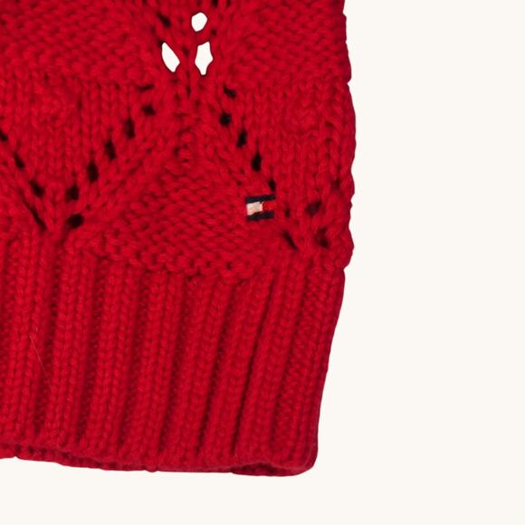 Tommy Hilfiger Sweater Womens Large Red Open Knit Diamond Cotton Casual Classic - Picture 5 of 11